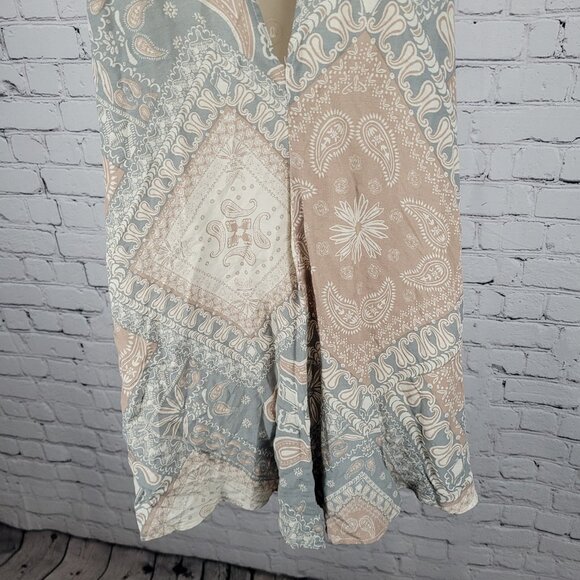 Intimately Free People Blue Tan Paisley Lightweight High Neck Mini Dress XS - Picture 8 of 12